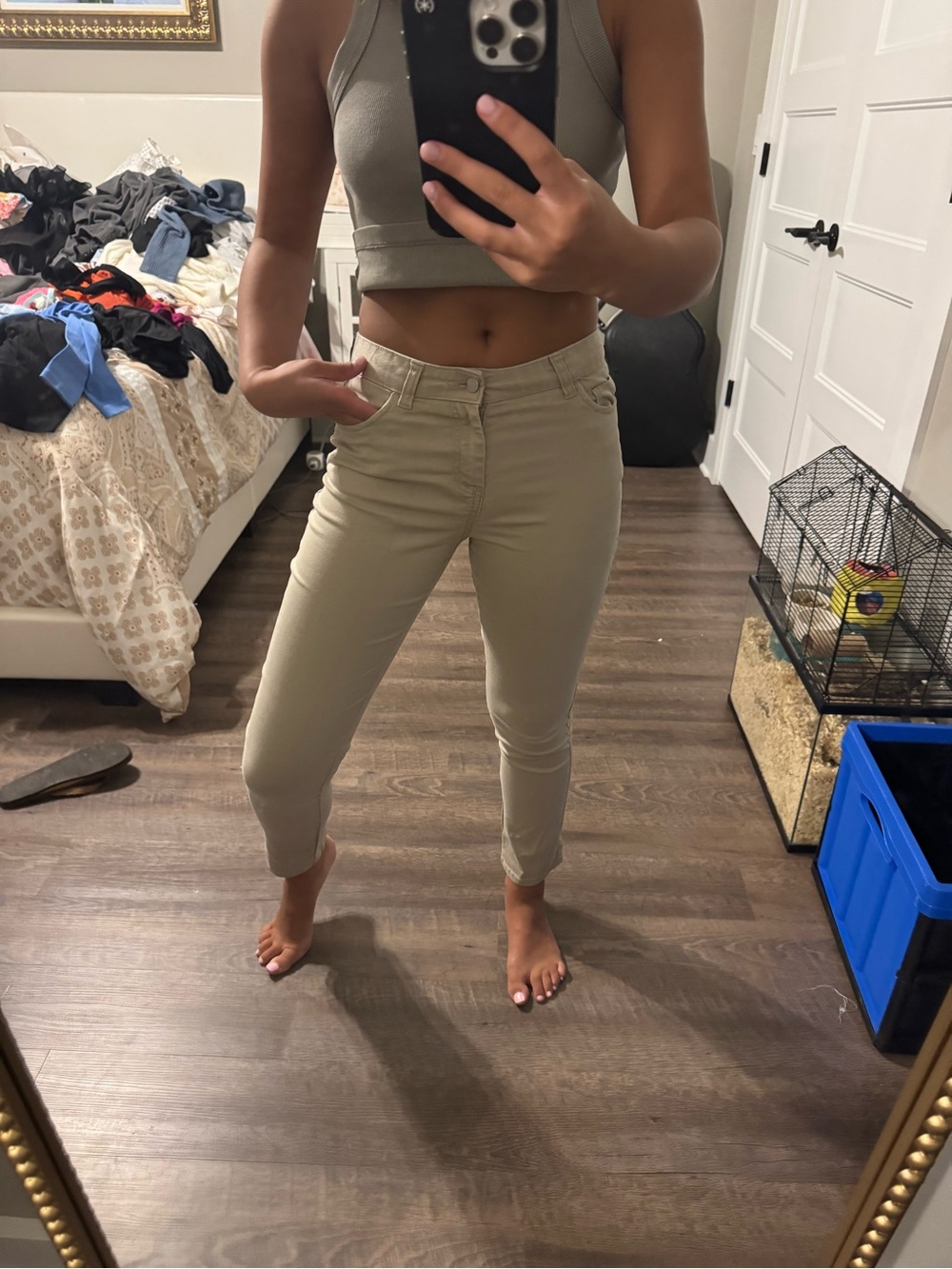Beige Slim Crop Pants
